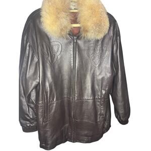 Dero by Rocco D'Amelio Oversized Leather Coat with Fur Collar Women's Size S